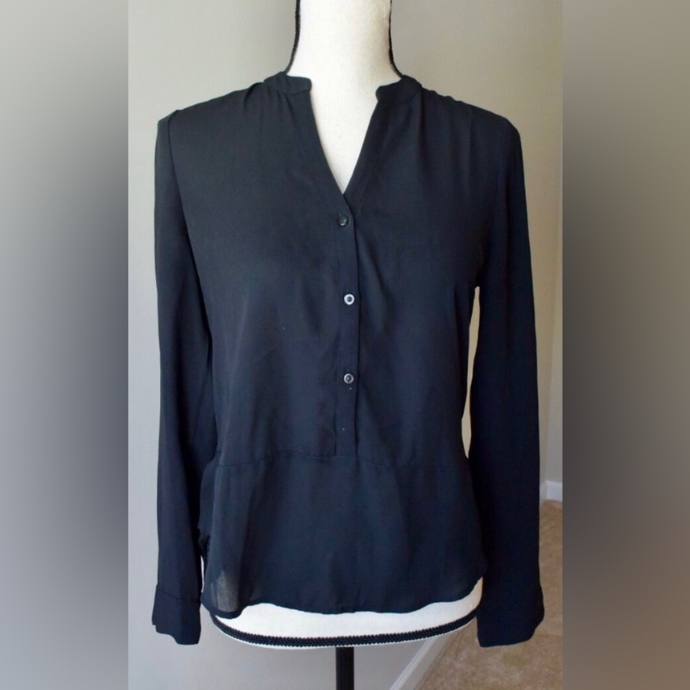 FRENCHI Black Sheer Button Front Blouse
